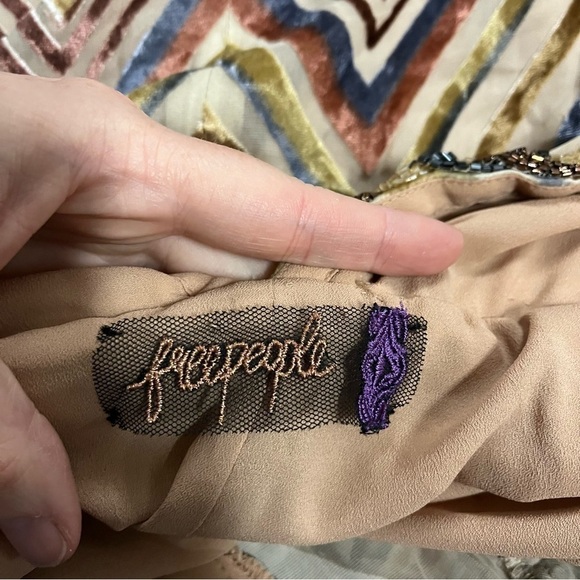 FREE PEOPLE *Ultra RARE* Beaded Velvet Chevron Long Sleeve Maxi Dress - Picture 11 of 14